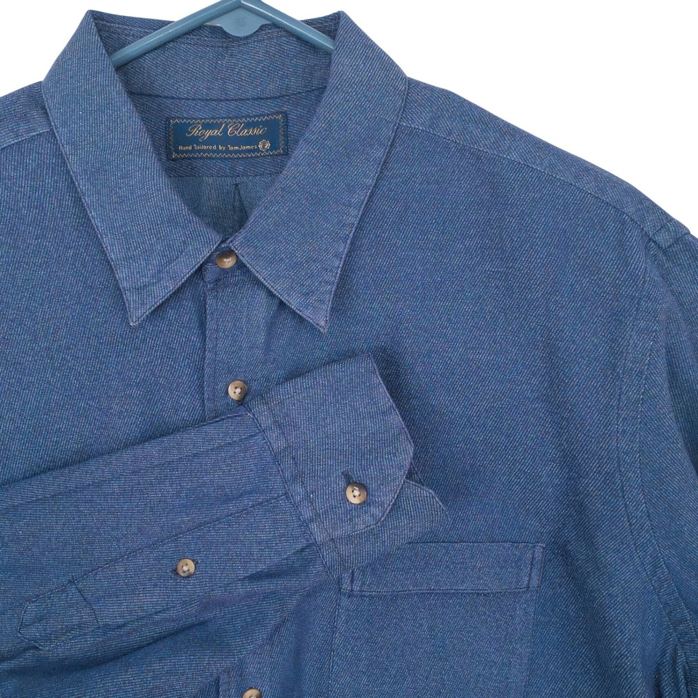 Tom James Royal Classic Hand Tailored Button Down Mens 2XL Blue Cotton Twill USA - Picture 1 of 13